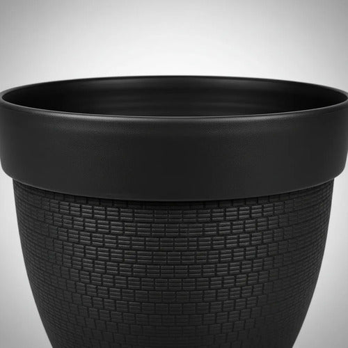 Maceta Decorativa Plástico Reforzado Redonda Texturizada Negro