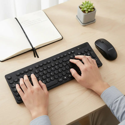 Combo Kit Teclado Mouse Pc Notebook Oficina Inalambrico Usb Negro