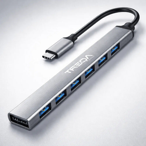 Hub Adaptador Usb Tipo C 3.0 7 Puertos Aluminio Notebook Pc Plateado