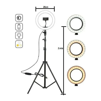 Aro Luz Led 26cm Mas Tripode Flexible 2m Soporte 3 Niveles