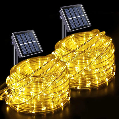Set X2 Guirnalda Solar Guia Luces Manguera Led Calida 10mts Cálida