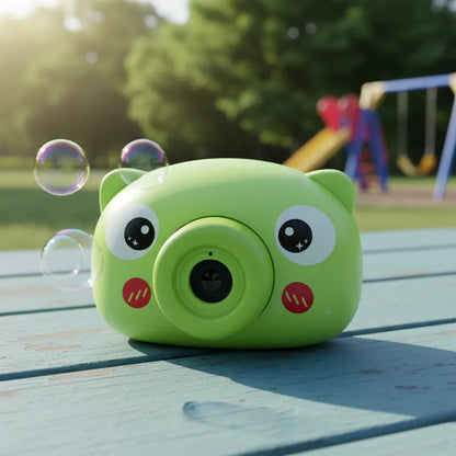 Cámara Lanza Burbujas Rana Infantil Automática Con Correa Verde