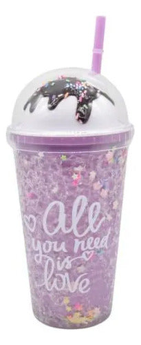 Vaso Acrílico Helado Doble Pared Sorbito 450ml Tapa Lila