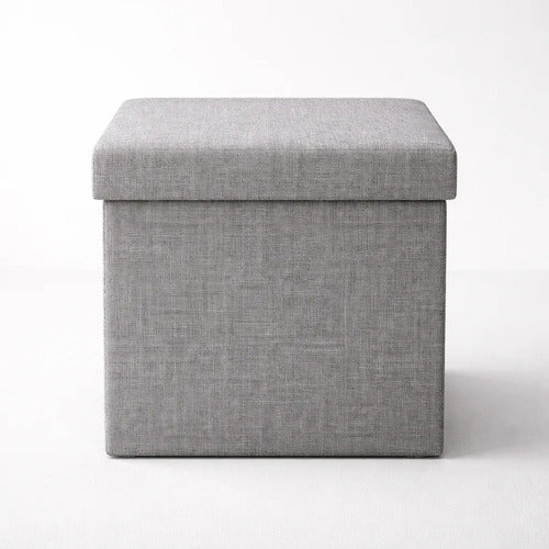 Puff Organizador Baul Taburete Plegable Tapa Acolchada 38cm Gris Liso