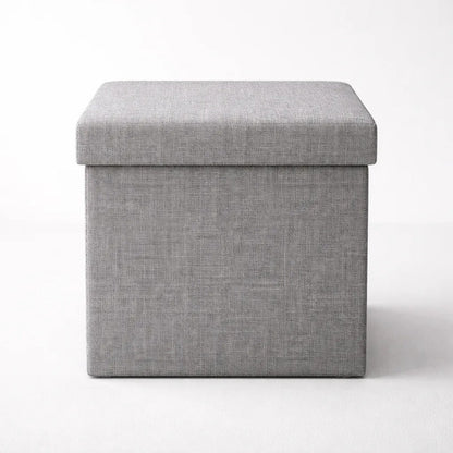 Puff Organizador Baul Taburete Plegable Tapa Acolchada 38cm Gris Liso