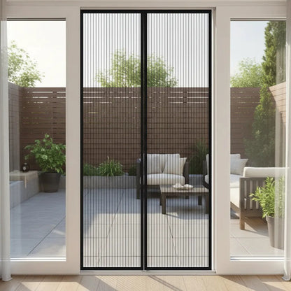 Cortina Mosquitero Magnética 2 Paneles Para Puerta Negro