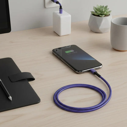 Cable Usb Tipo C A Ios Reforzado Carga Y Datos 1 Metro Nylon Azul