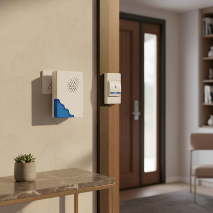 Timbre Inalambrico Doble Pulsador 100m Anti-interferencia Blanco Con Azul