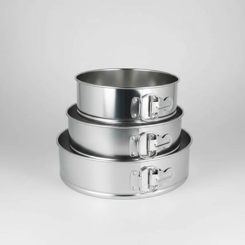 Set Moldes Desmontables Repostería Pack X3 Piezas Torta Plateado