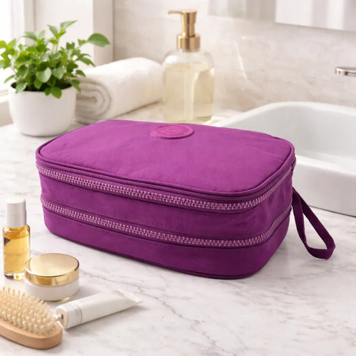 Estuche Maquillaje Bolso Porta Cosméticos 2 Niveles 23x16cm Violeta