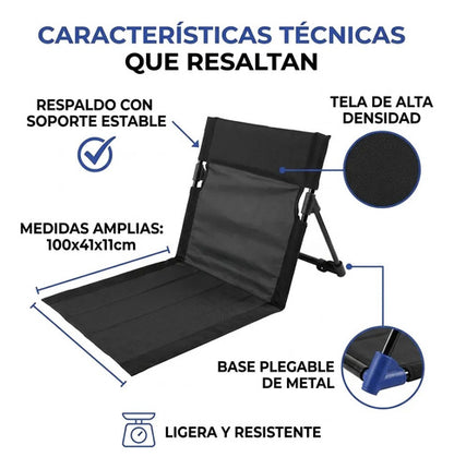 Silla Plegable Playa Camping Respaldo Bolso Portatil 100cm Negro