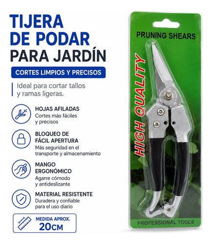 Tijera De Podar Corte Ramas 20cm Jardinería Bloqueo Poda Gris