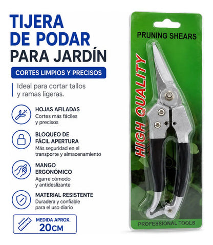 Tijera De Podar Corte Ramas 20cm Jardinería Bloqueo Poda Gris