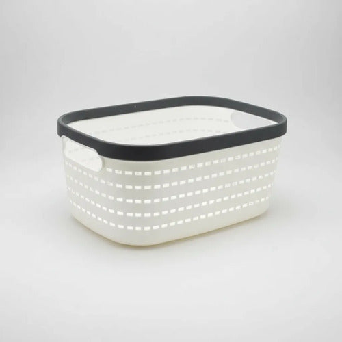 Canasto Cesto Plástico Rectangular Calado Organizador 36.5cm Blanco
