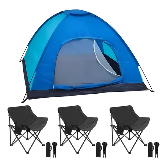 Carpa Camping 3 A 4 Personas + 3 Sillas Plegables Con Funda