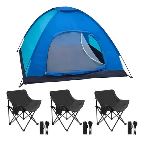 Carpa Camping 3 A 4 Personas + 3 Sillas Plegables Con Funda Aleatorio