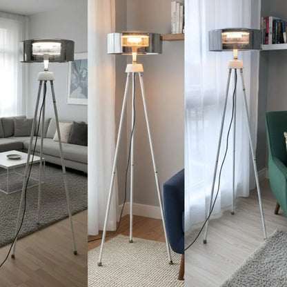 Lamparas Tripodes Pie Pantalla Cristal Led Integrado 135 Cms Negro Blanco