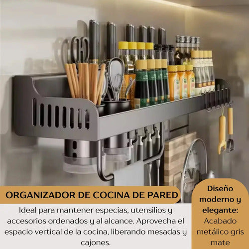 Organizador De Cocina De Pared En Acero Para Especias Y Utensilios, De Alni Gris