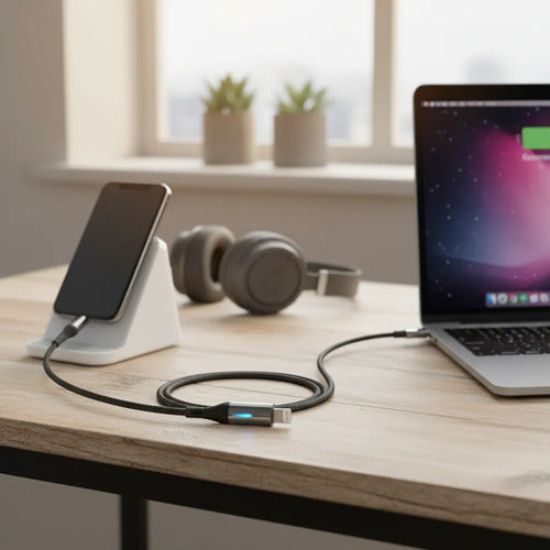 Cable Carga Rapida Ios Reforzado Carga Y Datos 1 Metro Usb A Negro