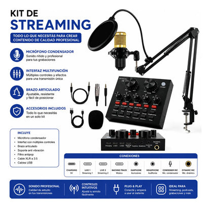 Kit Streaming Soporte Micrófono Condensador Interfaz Brazo