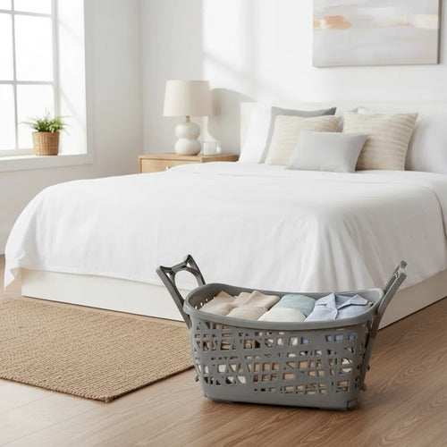 Canasto Ropa Plegable Patas Altura Cesto Hogar Baño Lavadero Gris Calado