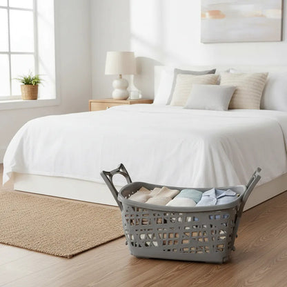 Canasto Ropa Plegable Patas Altura Cesto Hogar Baño Lavadero Gris Calado