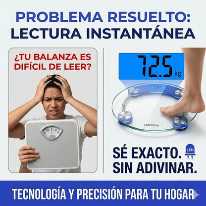 Balanza Digital Baño Ledstar Vidrio Templado 180kg Redonda Transparente