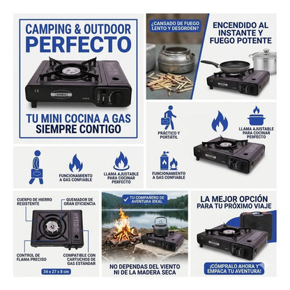 Parrilla Portatil Gas Camping Anafe Hierro Valija Traslado