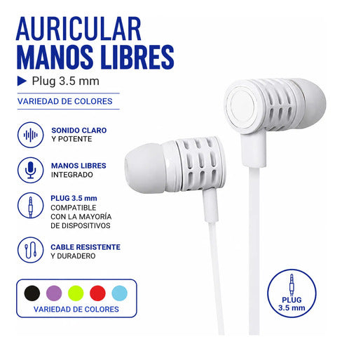 Auricular In Ear 3.5 Mm Manos Libres Cable Audio Estéreo Aleatorio - 5 Colores