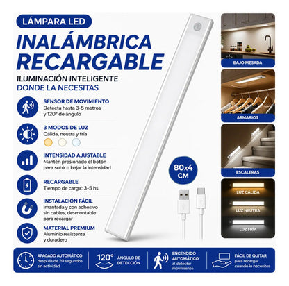 Lámpara Led Sensor Movimiento Recargable Magnética 80cm Cálida / Neutra / Fría