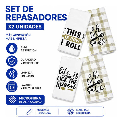 Set De Repasadores De Cocina Microfibra Pack X2 37x56 Cm Aleatorio