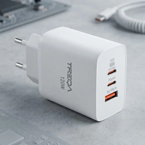 Cargador Usb Tipo C X2 Carga Rápida Supervooc Auto Id Usb A Blanco