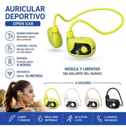 Auricular Open Ear Deportivo Transparente Táctil Inalámbrico Blanco