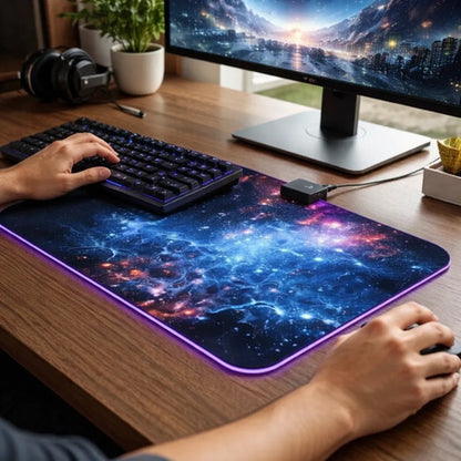 Mousepad Gamer Rgb Luces Led Usb Grande Alfombrilla Tapete Negro