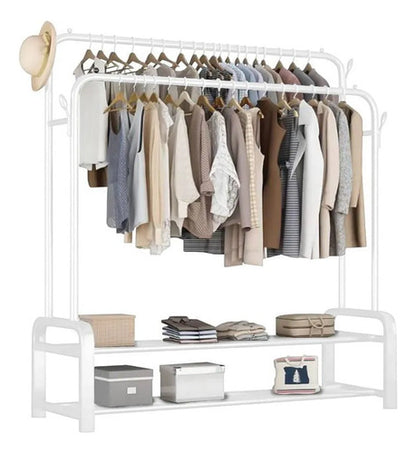 Perchero Doble Organizador Ropa Calzado Metal 162x96 Ropero Blanco