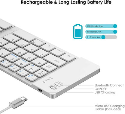 Mini Teclado Inalambrico Plegable Portatil, Bluetooth Blanco