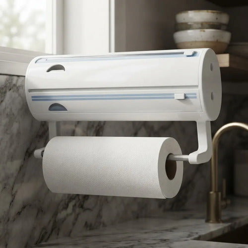 Dispensador Porta Film Papel Aluminio Rollo Cocina Cortador Blanco