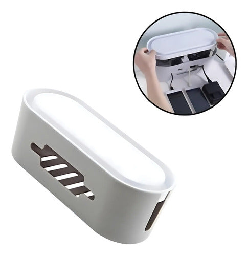 Caja Organizadora Para Cables Con Estante Y Soporte Celular Gris