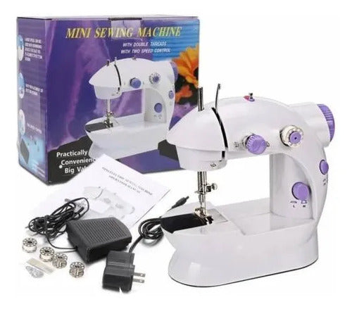 Mini Máquina De Coser Portátil Con Pedal Accesorios Blanco
