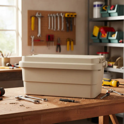 Caja Baul Organizador Herramientas Plastico Tapa Asa 65l Beige
