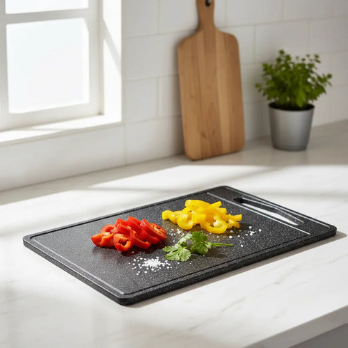 Tabla Picar Plastica Reforzada Antiderrame Cocina 40x30cm Granito Negro