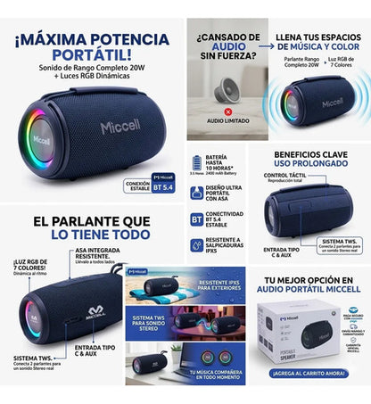 Parlante Inalambrico Rgb 20w Bluetooth 5.4 Ios Android Ios Negro