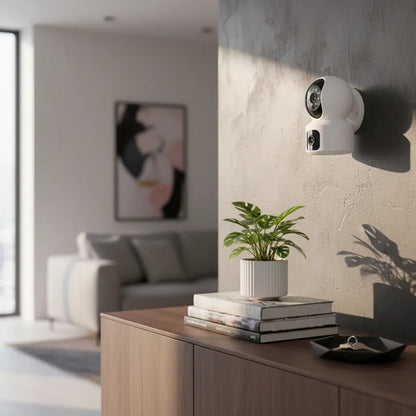 Camara Seguridad Interior Doble Lente Wifi App Ios Android Blanco