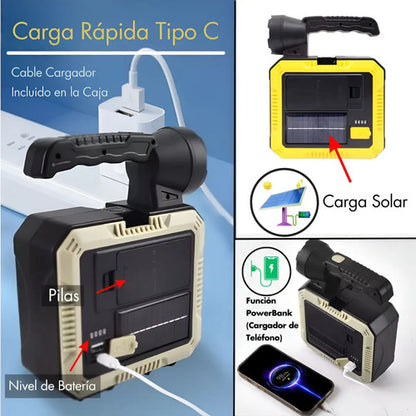 Foco Linterna Camping Solar + Kit Herramientas + Powe Bank Blanco Negro