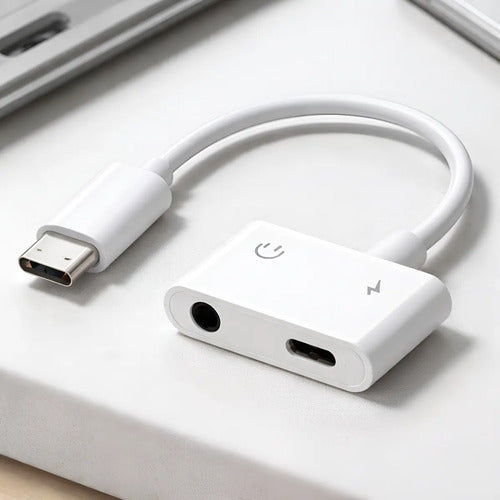 Adaptador Tipo C Conector Jack 3.5 Carga Blanco