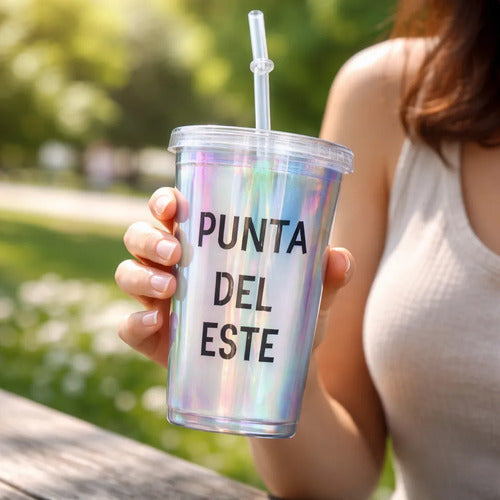 Vaso Acrílico Reutilizable Tapa Sorbito 16cm Punta Del Este Aleatorio