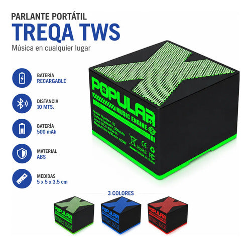 Parlante Bluetooth Portátil Tws Mini Recargable 10m Abs Aleatorio - 3 Colores