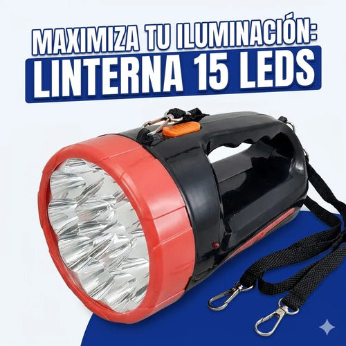 Linterna Portatil Foco Grande Recargable 15 Leds 15 Horas Blanco