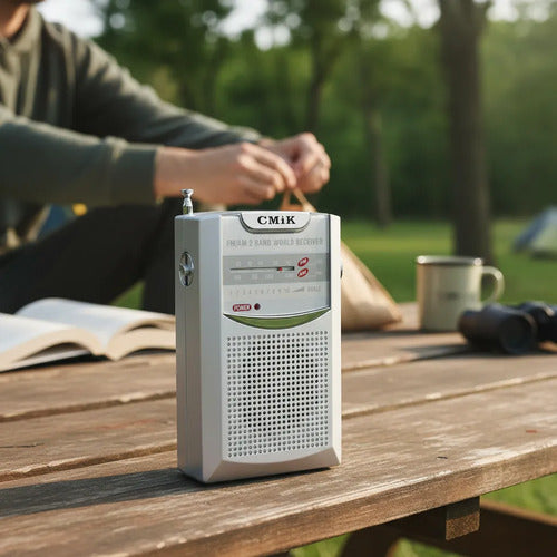 Radio Am Fm Portátil Pilas Aa Salida 3.5 Receptor Bolsillo Gris
