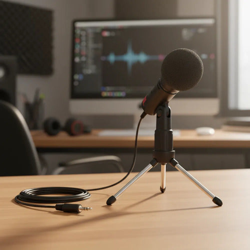 Micrófono Pc Celular Trípode Grabación Pro Streaming Podcast Negro